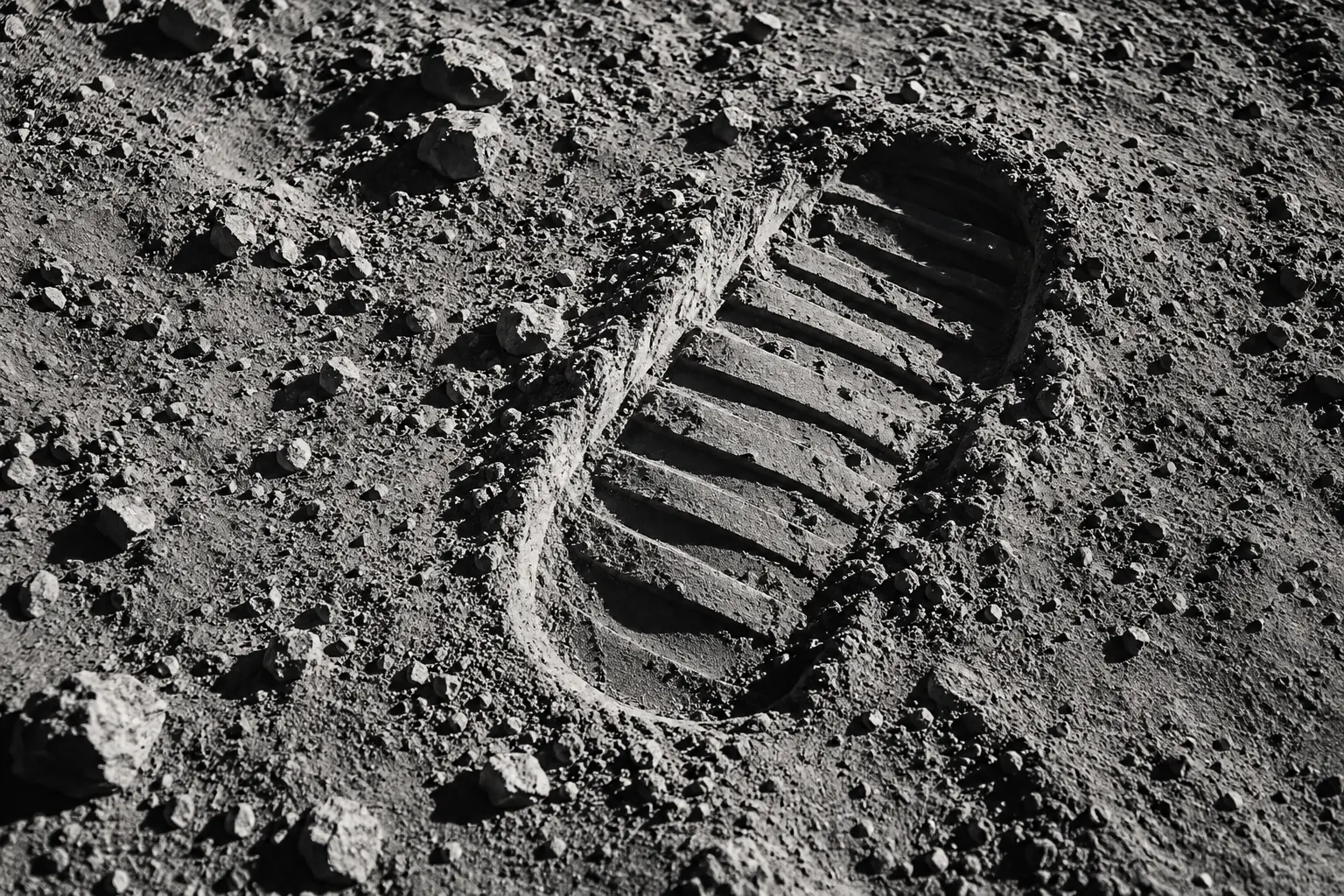 Imagen conceptual de una pisada de astronauta sobre la superficie lunar